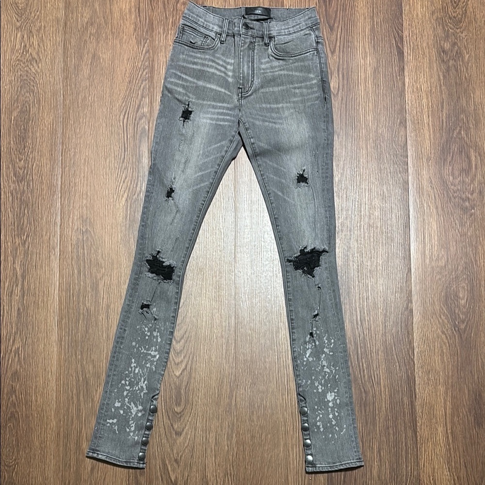 Dead Than Cool Grey Distressed Snap Hem Skinny Jeans Size 28